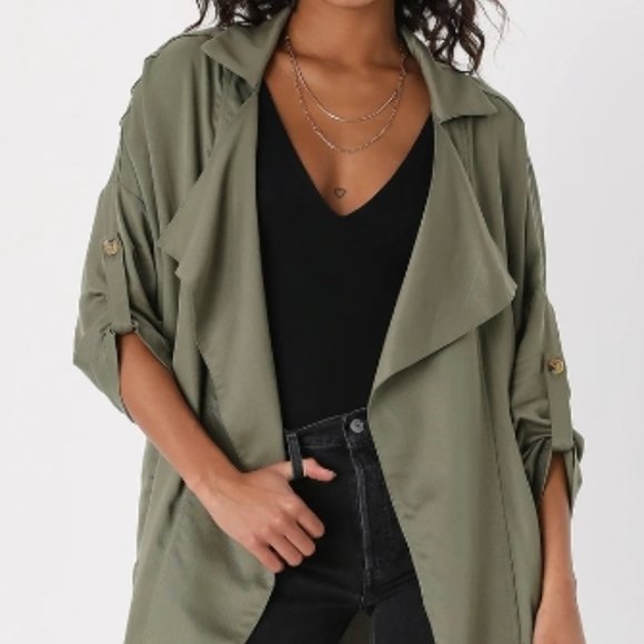 Lulu's Lucky Break Olive Oversize Jacket (XS) - Picture 1 of 5